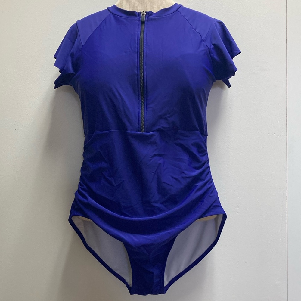 Vibrant Blue Zip-Front Swimsuit